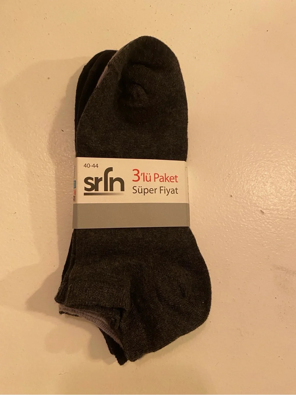 SRFN Men’s 3-Pack Ankle Socks Black & Gray Size 40–44 NWT